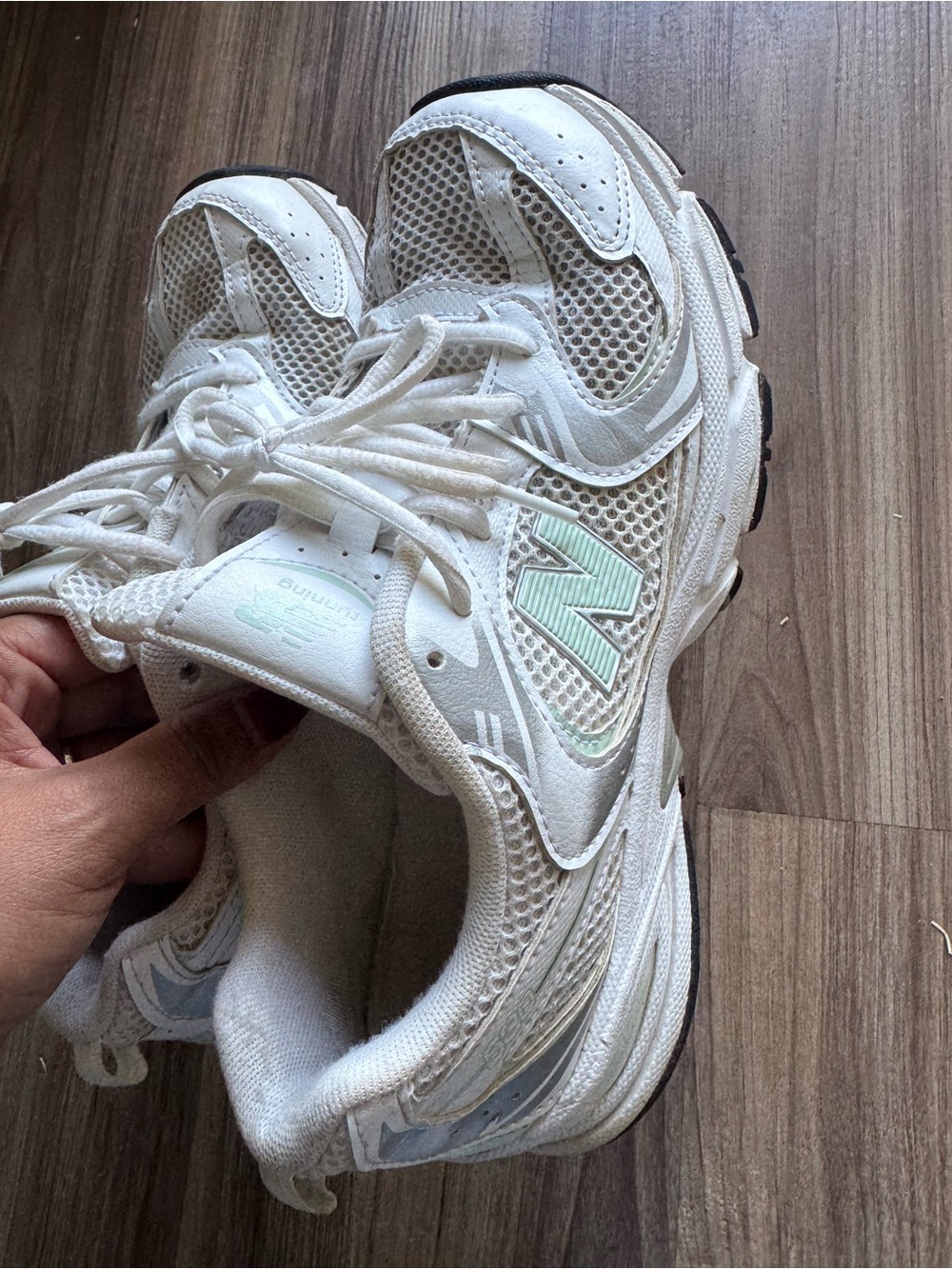 New Balance Women's White Athletic Mesh Sneakers with Mint Accent